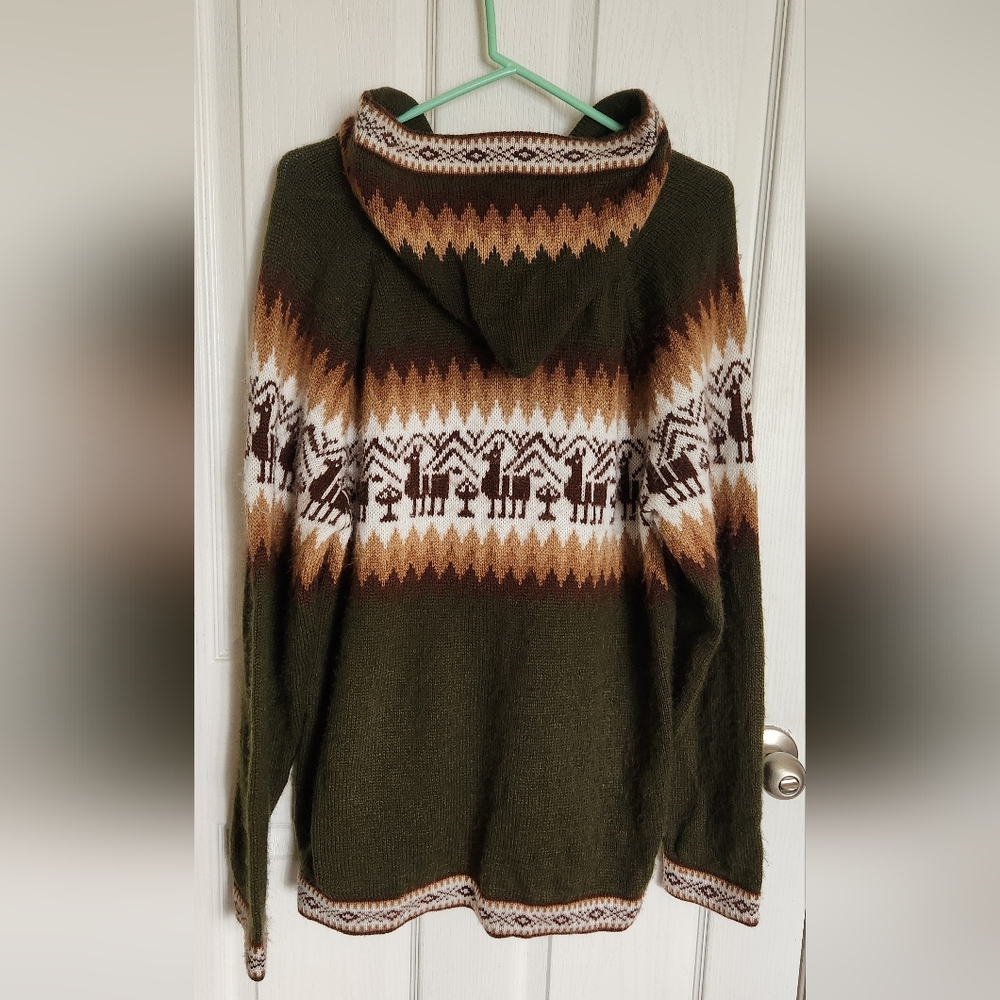 Amorinka Alpaca Wool Hooded Zip-Up Sweater - XL, Made in Peru - Picture 6 of 11